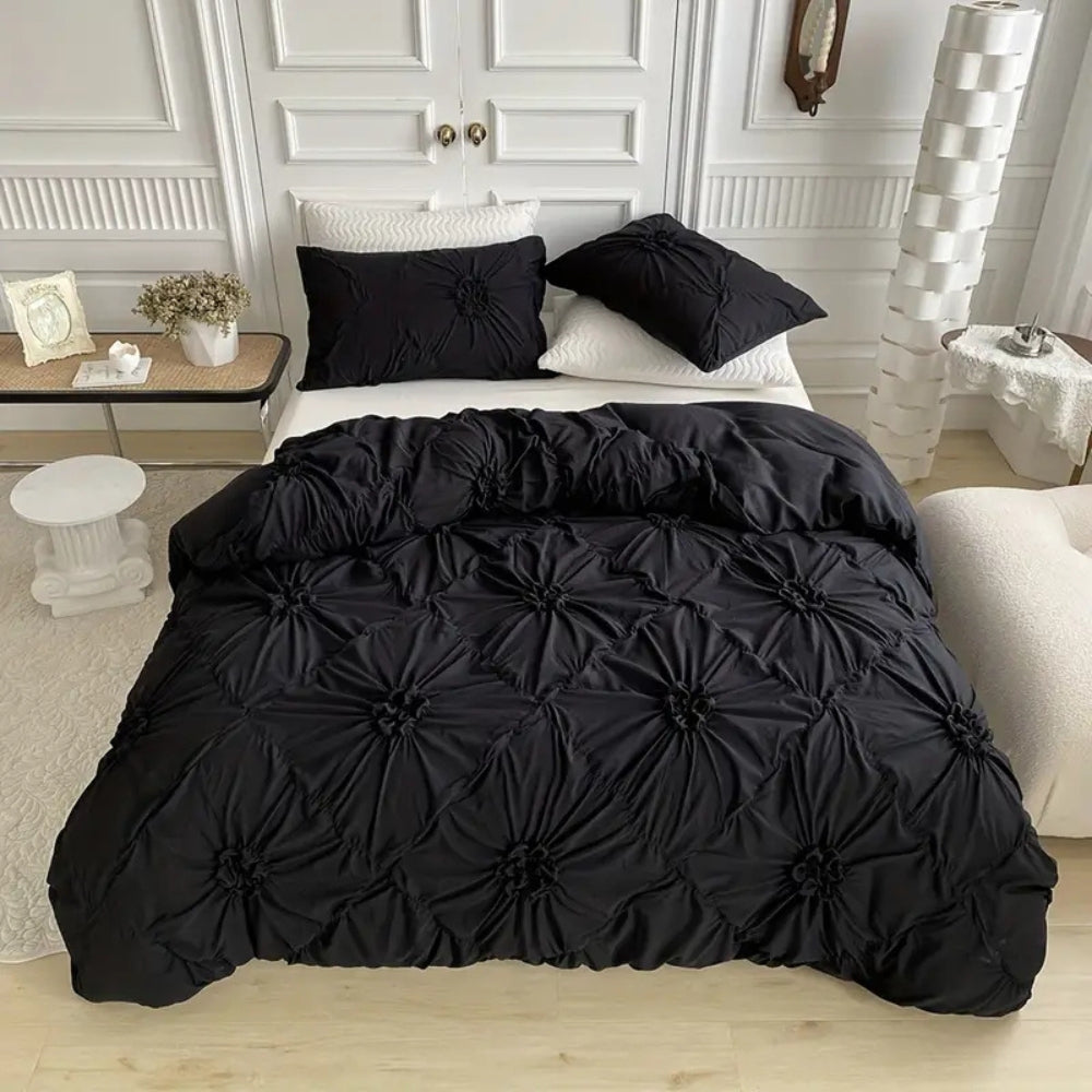 Duvet Cover Set Ruffle Pinch Pleat Zipper & Ties - Image 3