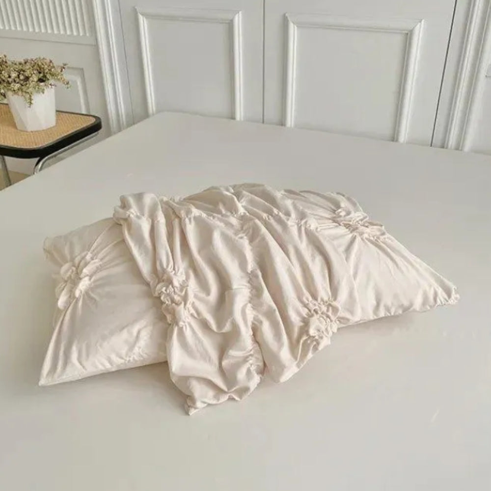 Duvet Cover Set Ruffle Pinch Pleat Zipper & Ties - Image 6