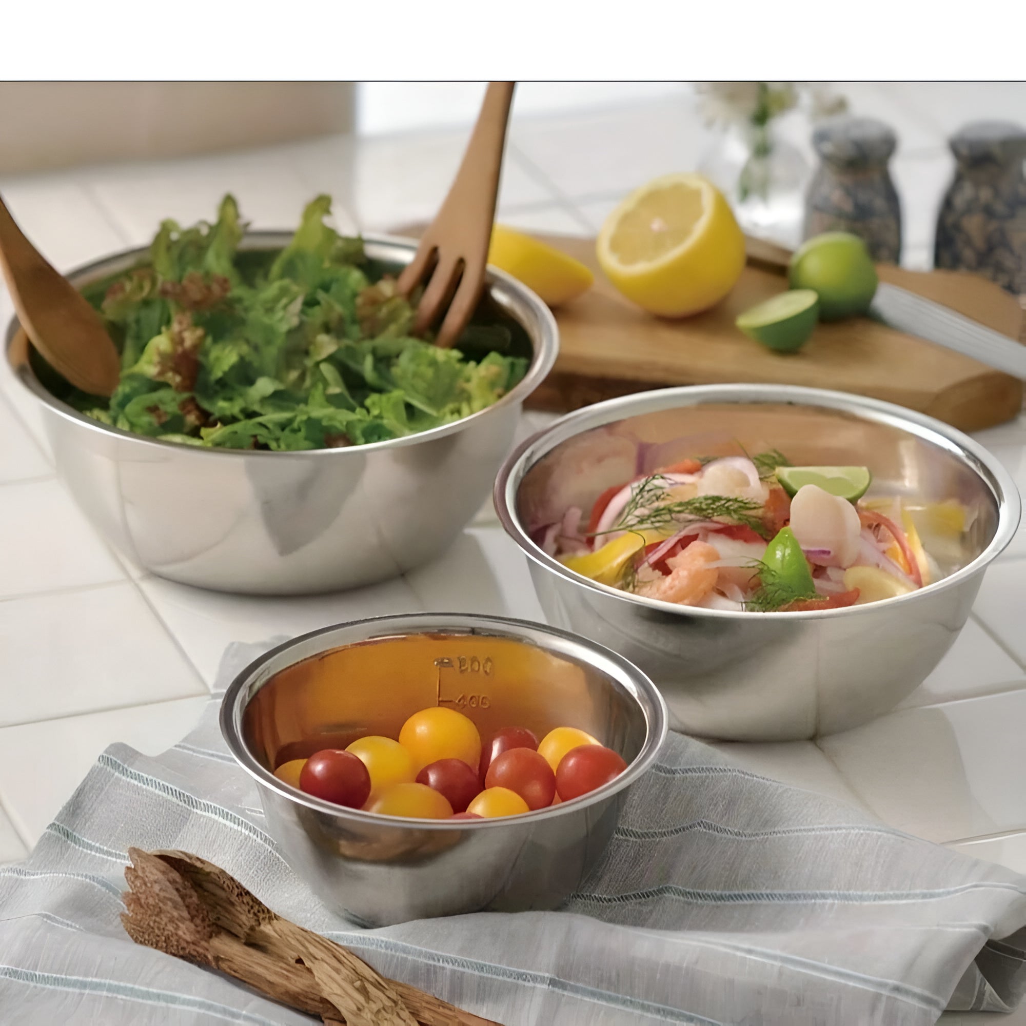 Mixing Bowl Set Stainless Steel Measurement Marks Dishwasher Safe - Image 4