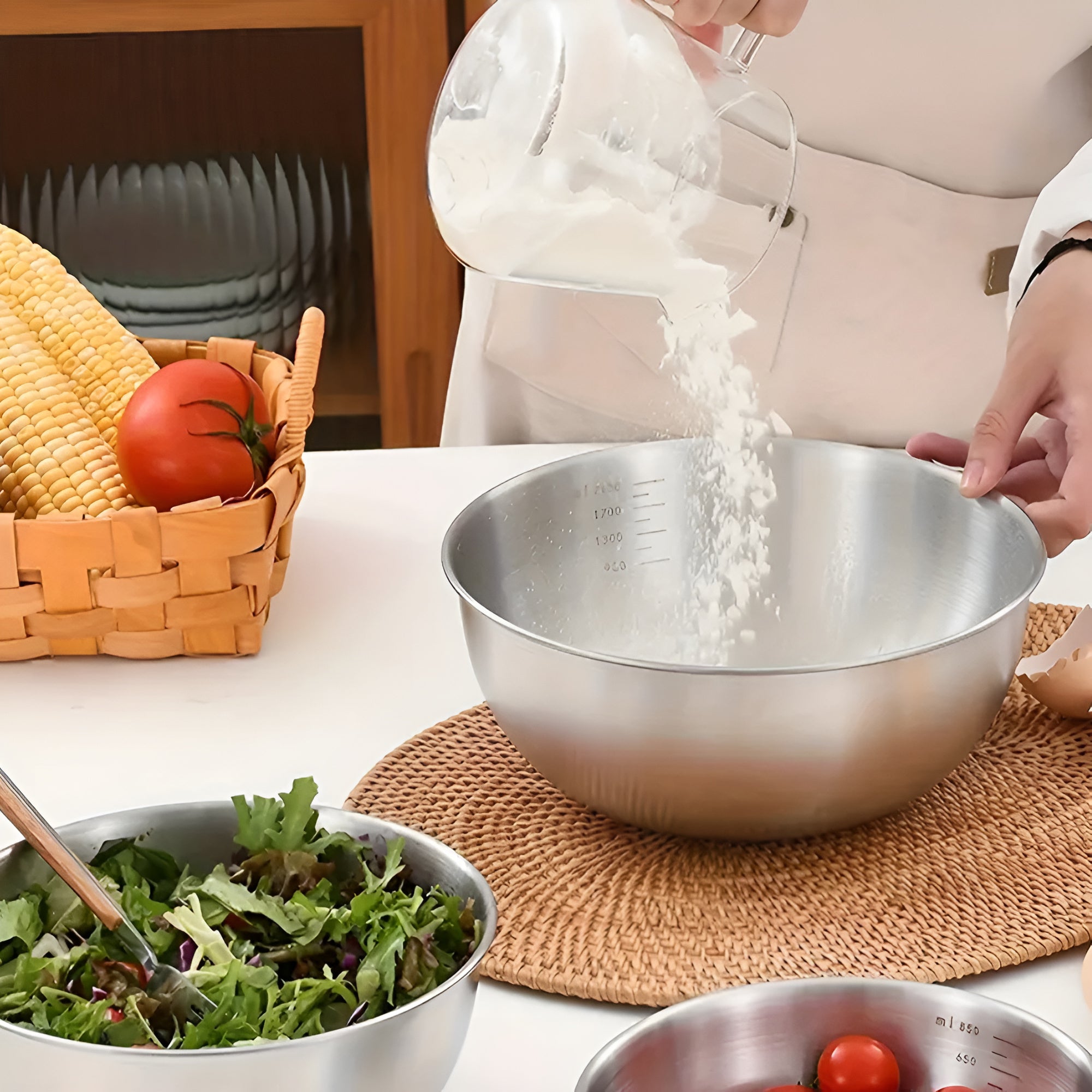 Mixing Bowl Set Stainless Steel Measurement Marks Dishwasher Safe - Image 3