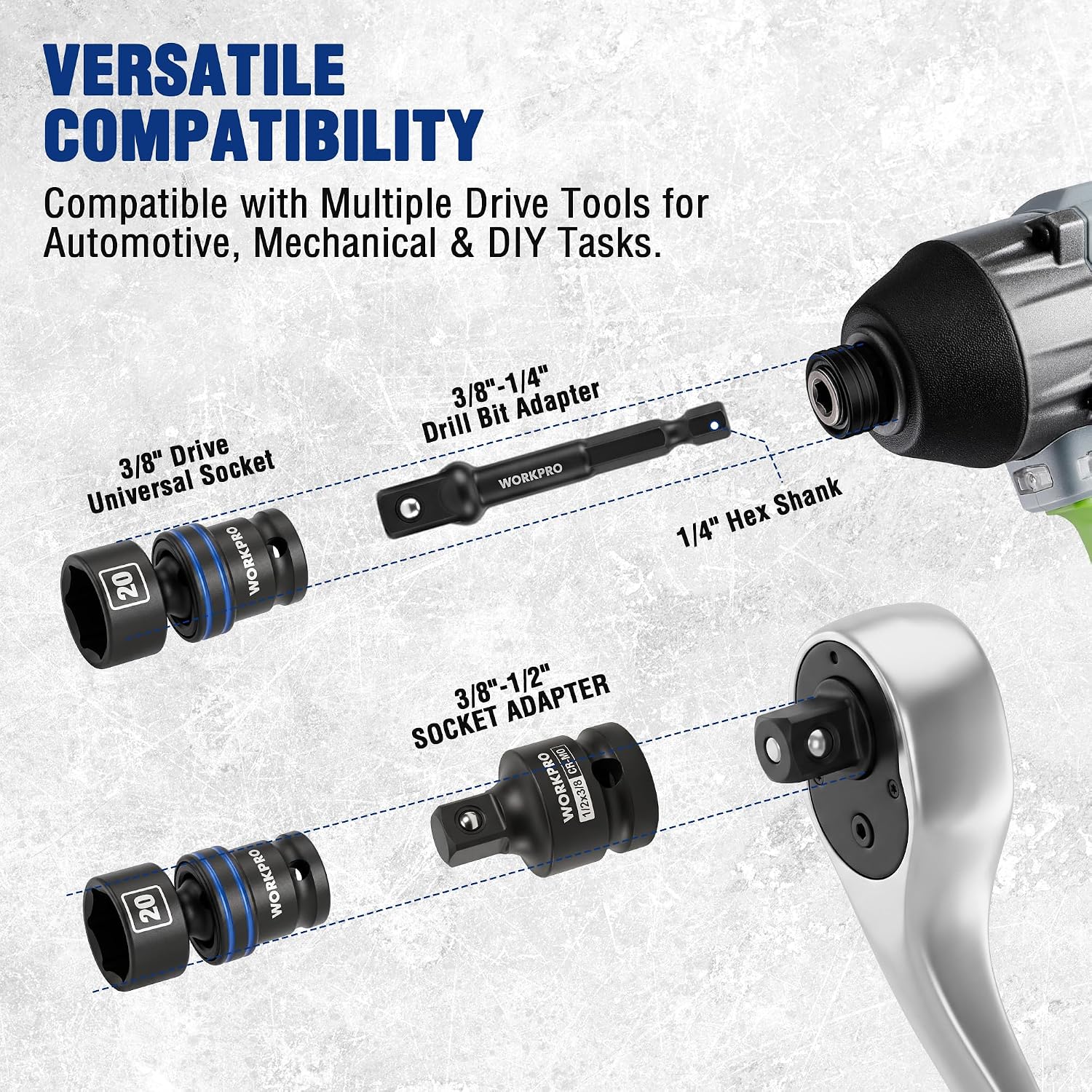 WORKPRO 19-Piece 3/8" Dr. Universal Impact Socket Set, Metric - Image 8