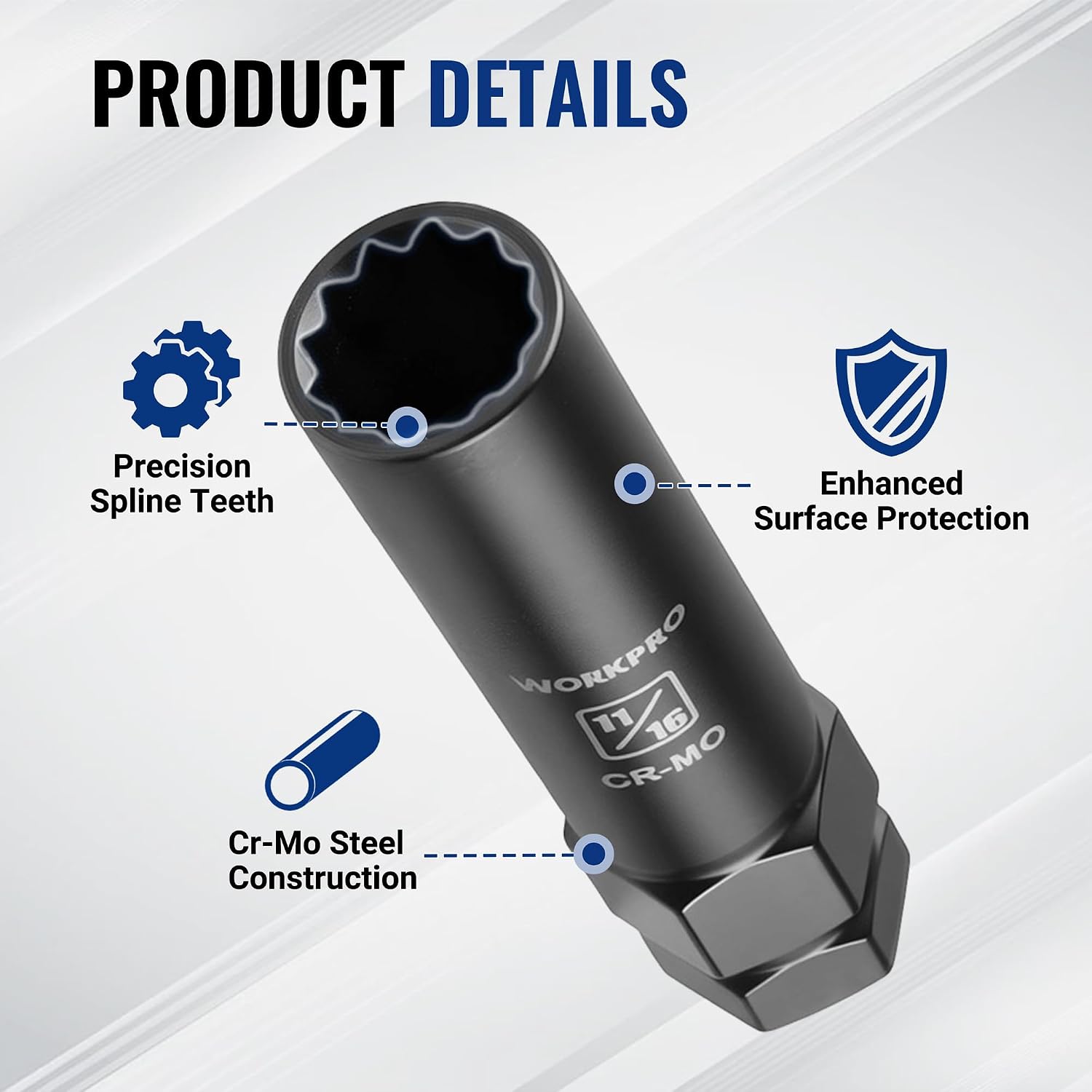 WORKPRO Spline Lug Nut Socket Set, 8PC SAE Wheel Lock Removal Kit - Image 4
