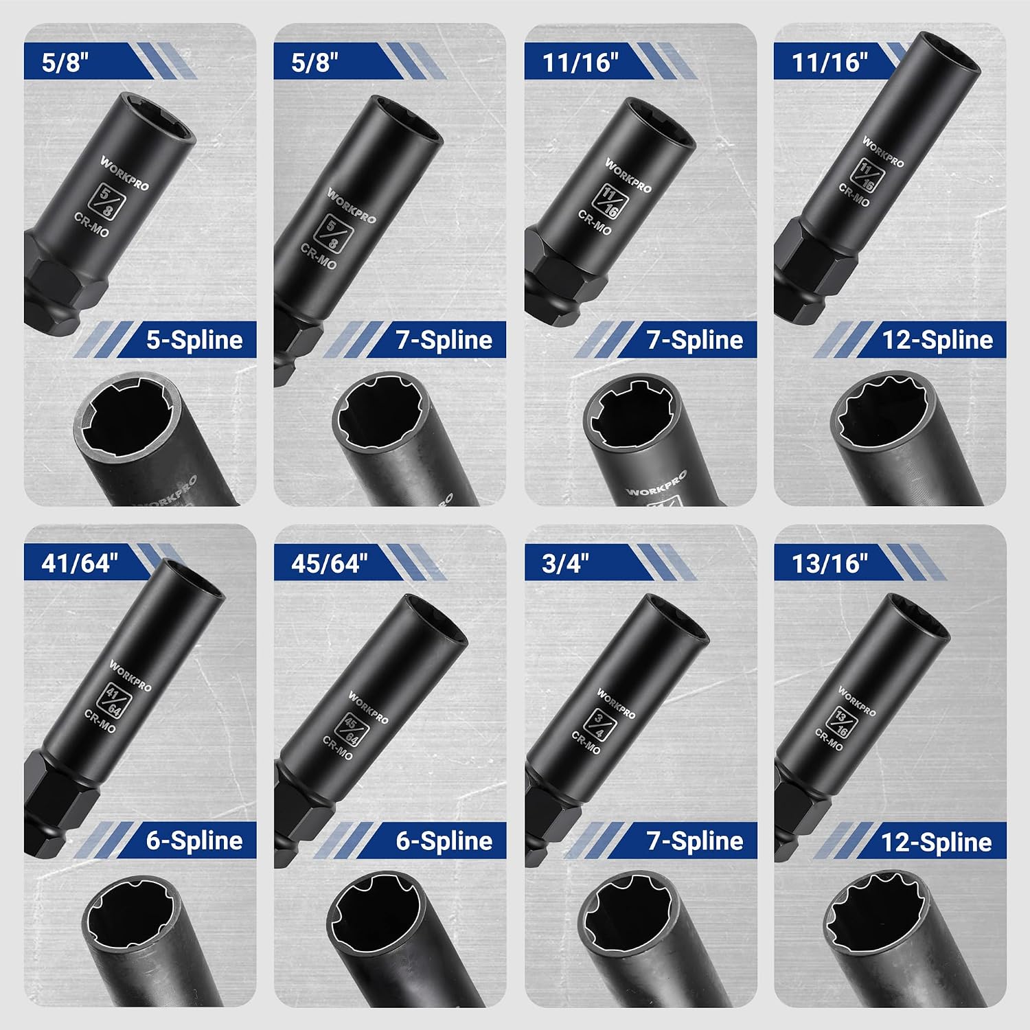 WORKPRO Spline Lug Nut Socket Set, 8PC SAE Wheel Lock Removal Kit - Image 5