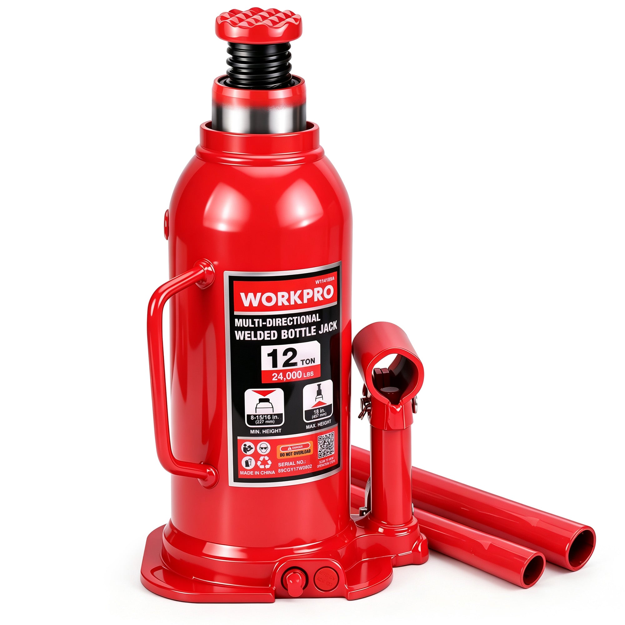 WORKPRO Bottle Jack, 12 Ton Heavy Duty Multi-Directional Welded Bottle Jack - Image 2