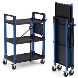 WORKPRO 3-Tier Heavy Duty Collapsible Service Cart-Blue and Black