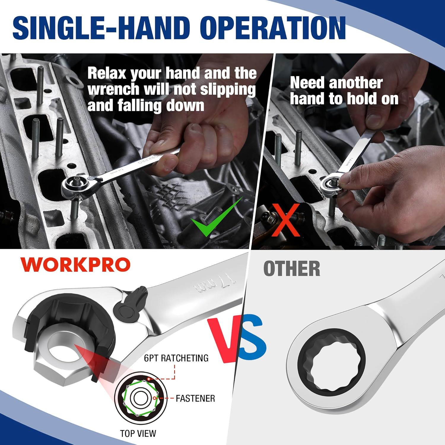WORKPRO 7-Piece 3-in-1 Reversible Ratchet Wrench Set, Metric - Image 4