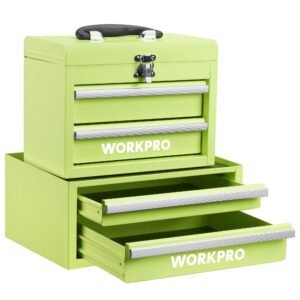 WORKPRO Portable & 12.5" Mini Metal Tool Box, Top Tool Chest Containing Two Drawers, Macaron Green