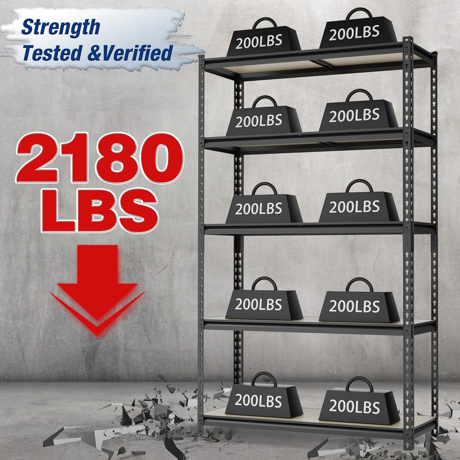 WORKPRO 5-Tier Adjustable Metal Shelving Unit, 27.6"Wx11.8"Dx60"H, Black - Image 2