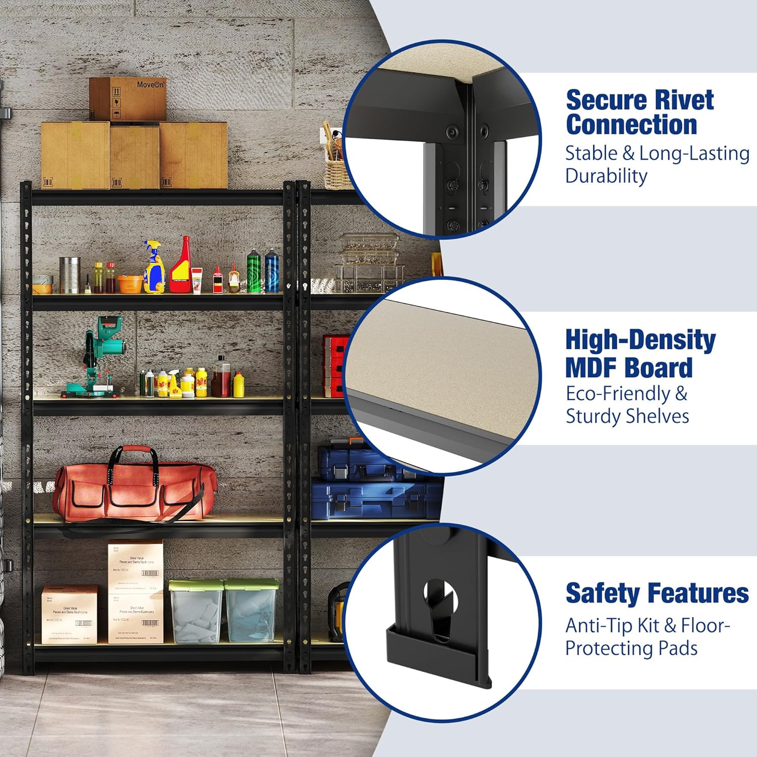 WORKPRO 5-Tier Adjustable Metal Shelving Unit, 27.6"Wx11.8"Dx60"H, Black - Image 3