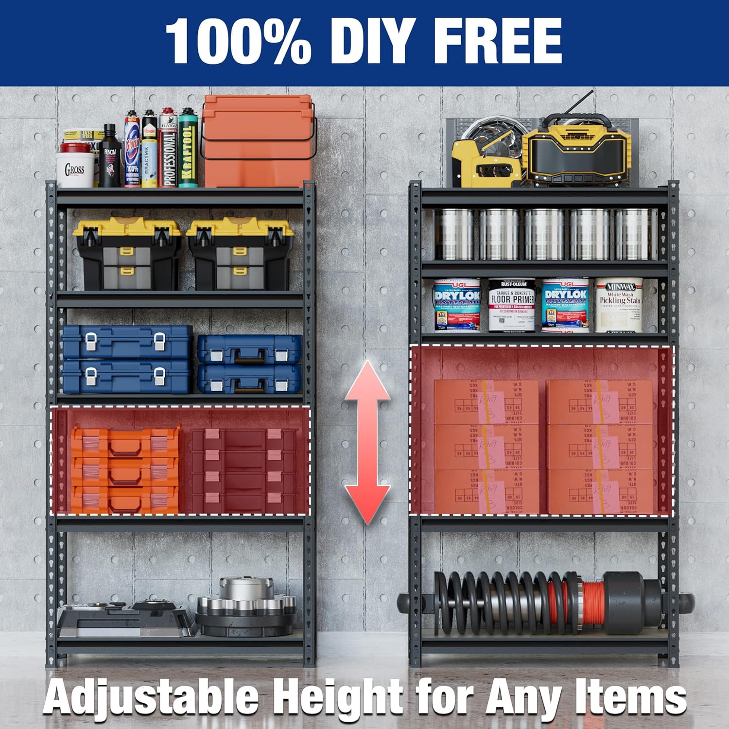 WORKPRO 5-Tier Adjustable Metal Shelving Unit, 27.6"Wx11.8"Dx60"H, Black - Image 4
