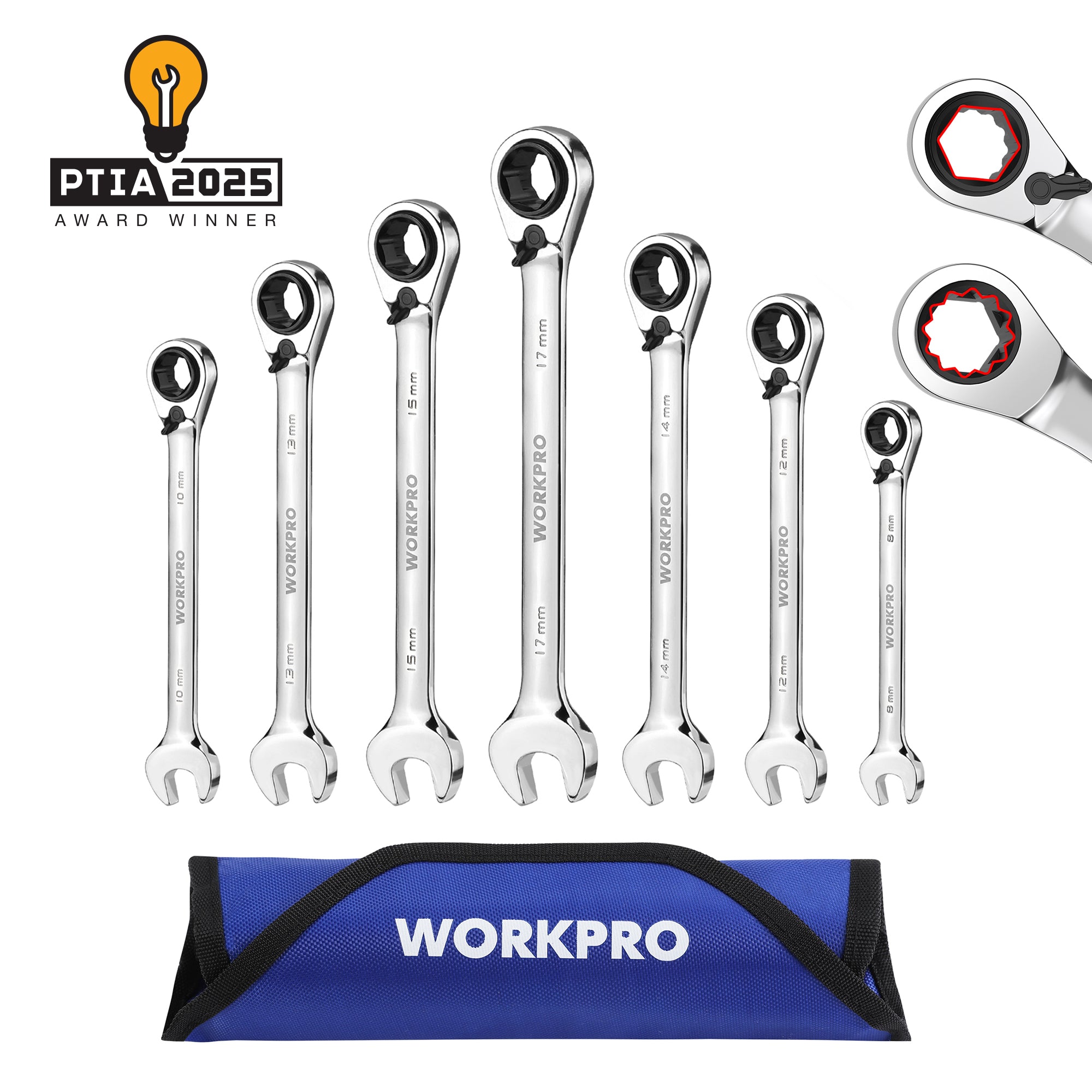 WORKPRO 7-Piece 3-in-1 Reversible Ratchet Wrench Set, Metric - Image 10