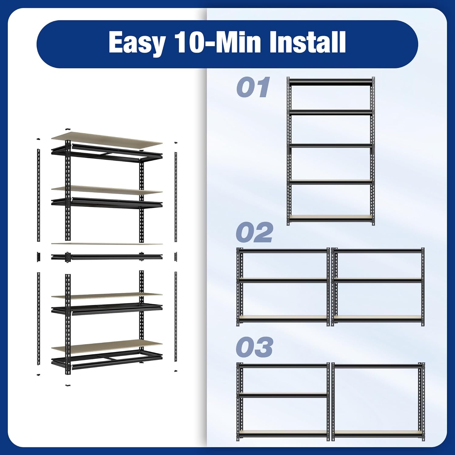WORKPRO 5-Tier Adjustable Metal Shelving Unit, 27.6"Wx11.8"Dx60"H, Black - Image 5