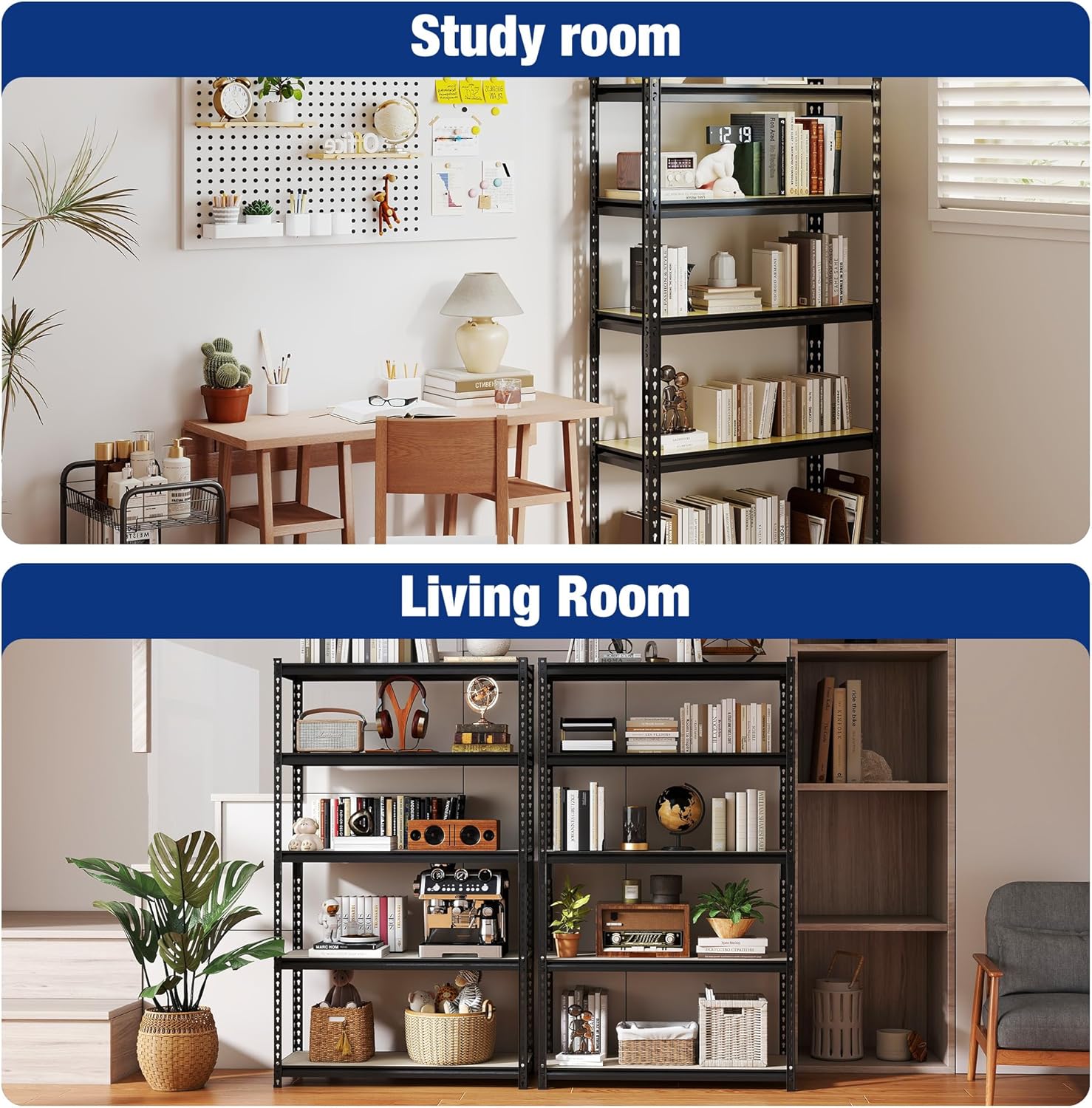WORKPRO 5-Tier Adjustable Metal Shelving Unit, 27.6"Wx11.8"Dx60"H, Black - Image 7