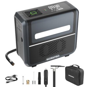 WORKPRO Tire Inflator Portable Air Compressor, 12V 7500mAh, Dual Power