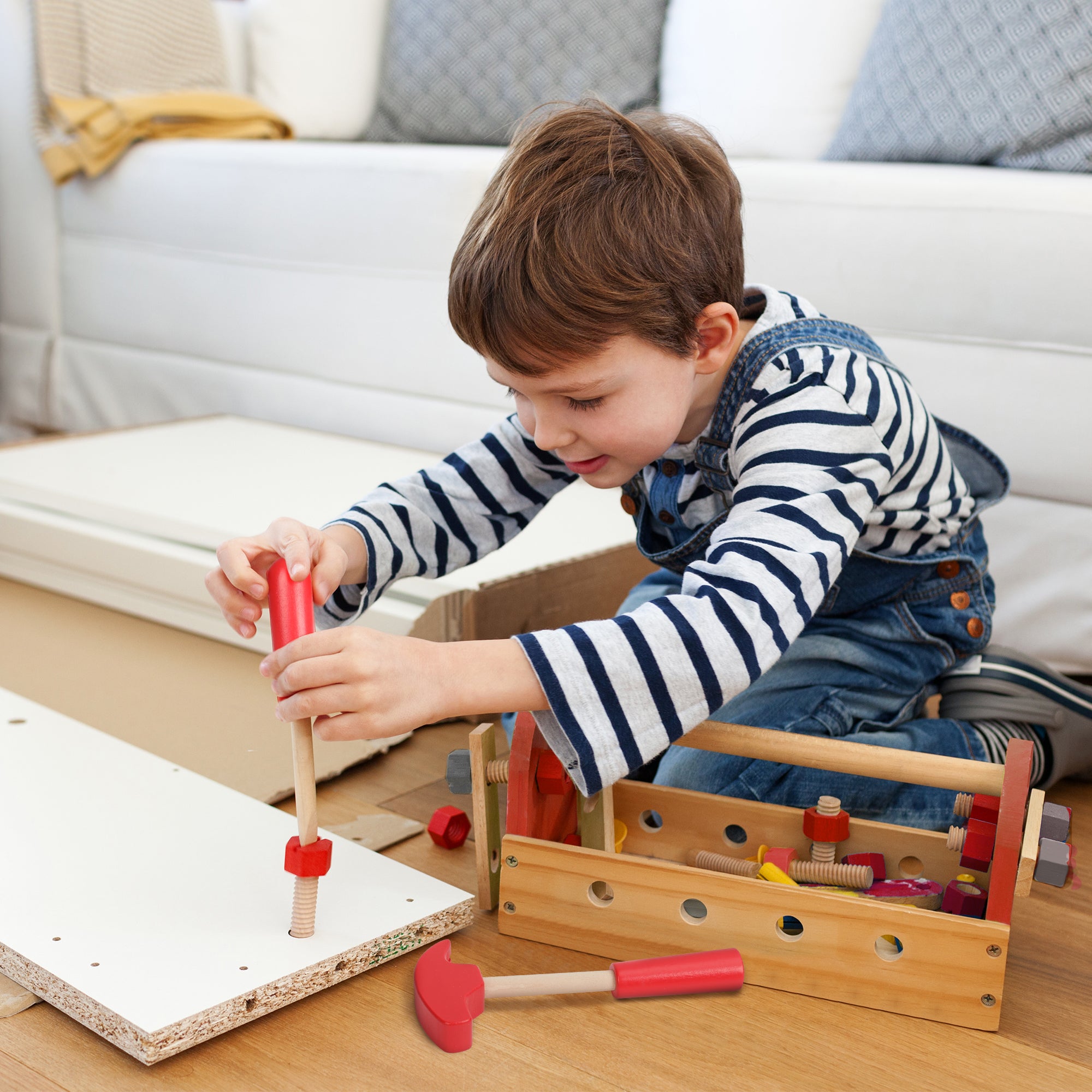 WORKPRO 70 Pcs Wooden Building Toy Tool Kit, Great Gift for Toddlers 3+ - Image 7
