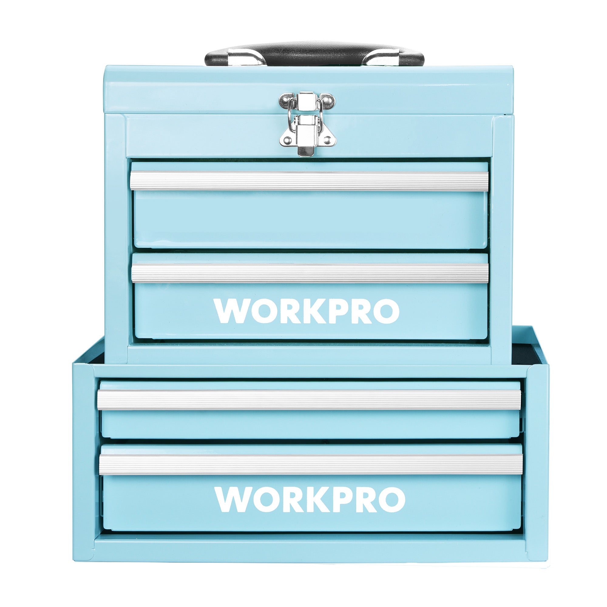 WORKPRO Portable & 12.5" Mini Metal Tool Box, Top Tool Chest Containing Two Drawers, Macaron Blue - Image 2