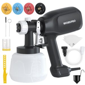 WORKPRO Paint Sprayer, 800W HVLP Spray Gun with 4 Nozzles & 3 Patterns | Large 1300ml Container, Adjustable Flow Control, Easy to Clean, for Furniture, Cabinets, Walls, Fences, Doors & DIY Projects