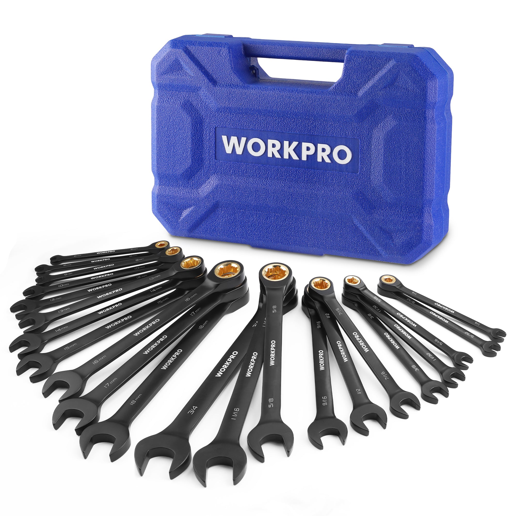 WORKPRO 22-piece Regular Ratcheting Wrench Set Anti-Slip Tooth with Organizer Box, Metric 6-18mm & SAE 1/4-3/4" - Image 9