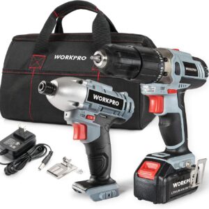 WORKPRO Cordless Drill Driver/Impact 20V Lithium Combo Kit(1.5Ah),1 Battery,Charger and Storage Bag Included
