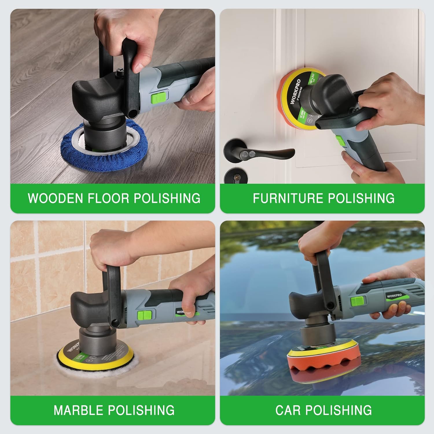 WORKPRO Car Buffer Polisher Kit, 6 Inch 6400RPM Dual Action With 6 Variable Speeds, 7A Orbital for Car Detailing, Waxing, Scratch Removing - Image 5