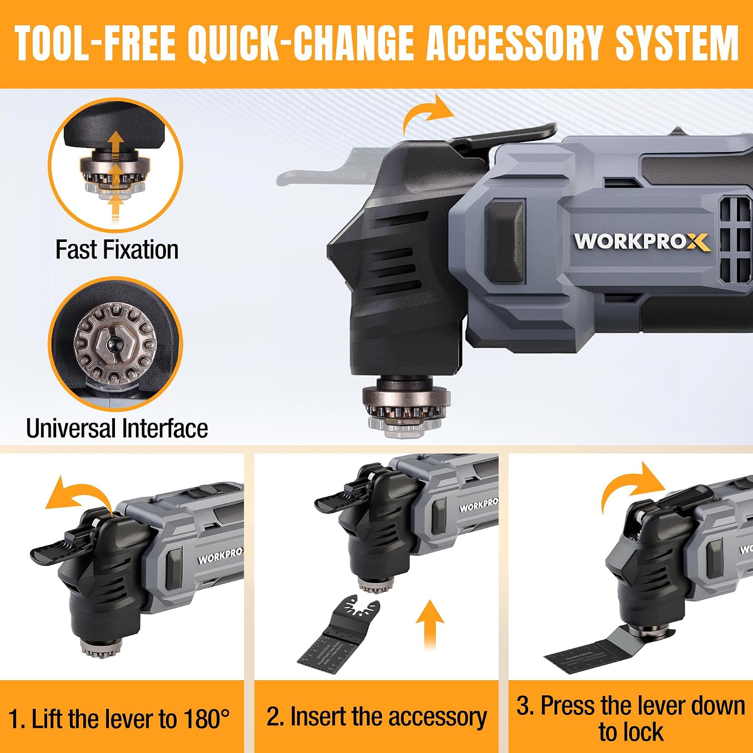 WORKPROX 20V Cordless Oscillating Multi-Tool Kit, Brushless Motor, 6-Speed, 3.6° Oscillation Angle, 22PCS Accessories & 1 Battery, Oscillating Tool for Cutting, Scraping, Sanding with Tool Bag - Image 4