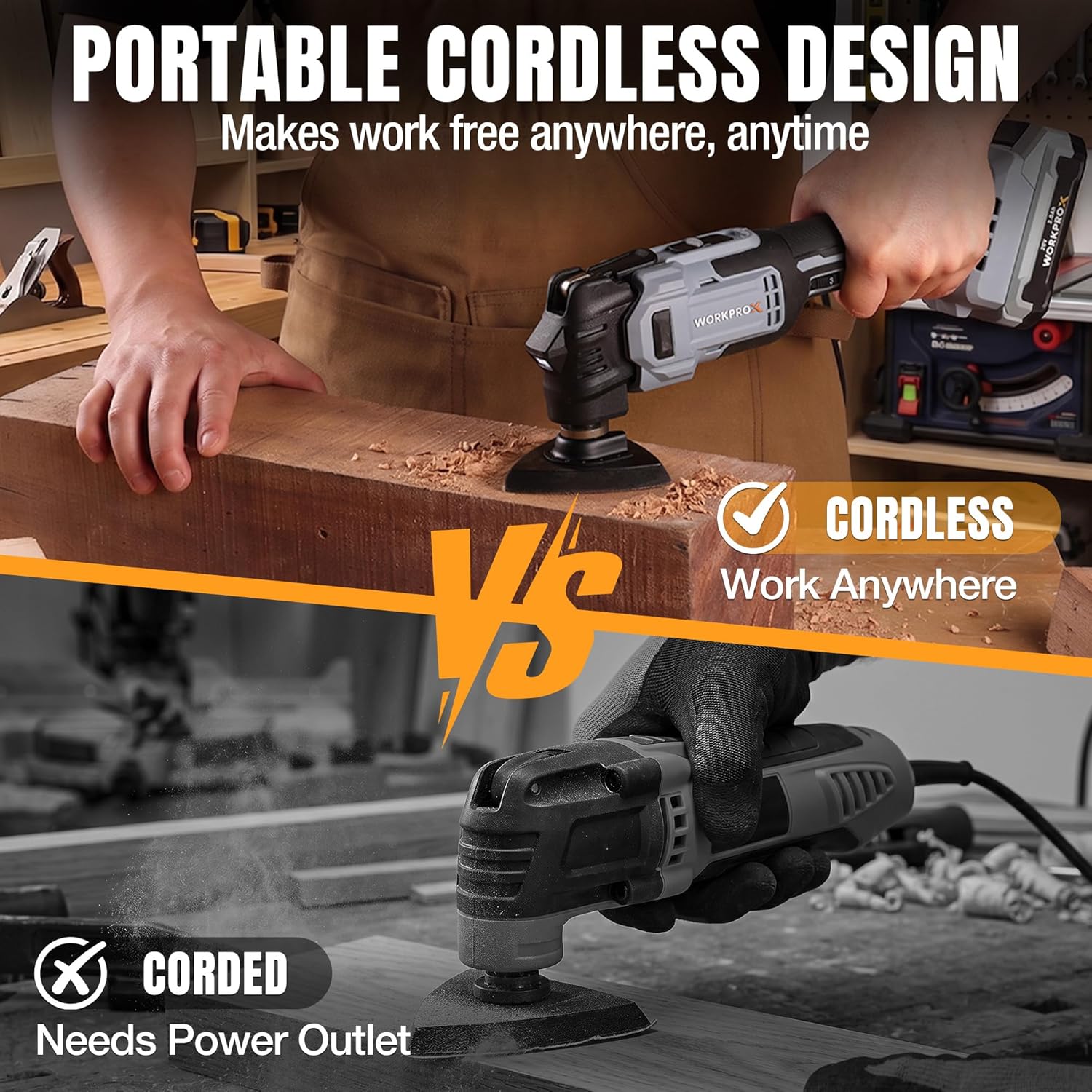 WORKPROX 20V Cordless Oscillating Multi-Tool Kit, Brushless Motor, 6-Speed, 3.6° Oscillation Angle, 22PCS Accessories & 1 Battery, Oscillating Tool for Cutting, Scraping, Sanding with Tool Bag - Image 5