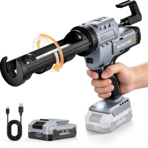 WORKPROX 20V 10OZ Cordless Caulking Gun with Battery, 6 Adjustable Speeds | Max 5500N Force, Flow:0.5&ndash;7.5 mm/s, Max Runtime 170 min, Anti-Drip Technology, Auto Retract for Filling, Sealing Narrow Gaps