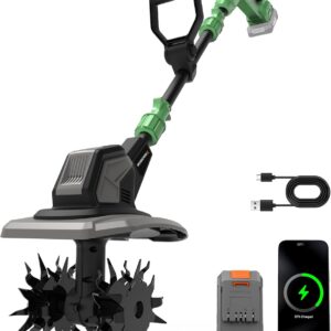 WORKPROX 20V Cordless Tiller Cultivator, 4×12 Durable Steel Tines, 8-Inch Wide & Deep Garden Rototiller, 4.0Ah Battery Powered, Electric Cultivator for Soil, Lawn & Garden