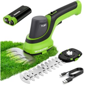 WORKPRO 7.2V Handheld Grass Trimmer, 2-in-1 Cordless Hedge Trimmer & Grass Shears with 2Ah Battery, Small Bush & Shrub Trimmer for Lawn Edging, Garden, Yard & Hedge Trimming