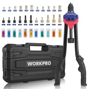 WORKPRO 16" Rivet Nut Tool Kit with Carrying Case | 11 Metric and SAE Mandrels, 185pcs Rivnuts Assortment Kit, Ideal for Sheet Metal & Automotive Work