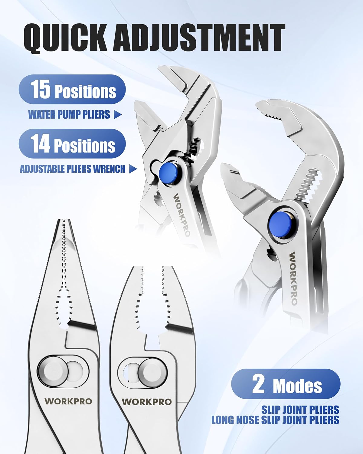 WORKPRO 4-Piece Mini Pliers Set with Pouch, Includes 4-Inch Plier Wrench & Slip Joint & Water Pump Pliers & 4.5-Inch Long Nose Slip Joint Plier, Adjustable Pliers/Pocket Plier/EDC Tool Gift for Man - Image 8
