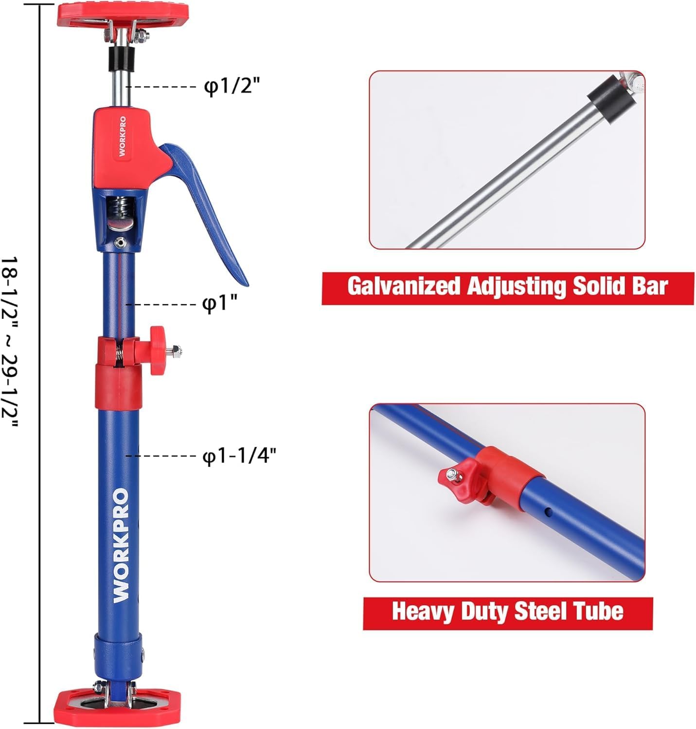 WORKPRO Cabinet Jack Support Pole, 18-1/2" to 29-1/2" Adjustable, 154 lbs, 4-Pack - Image 2