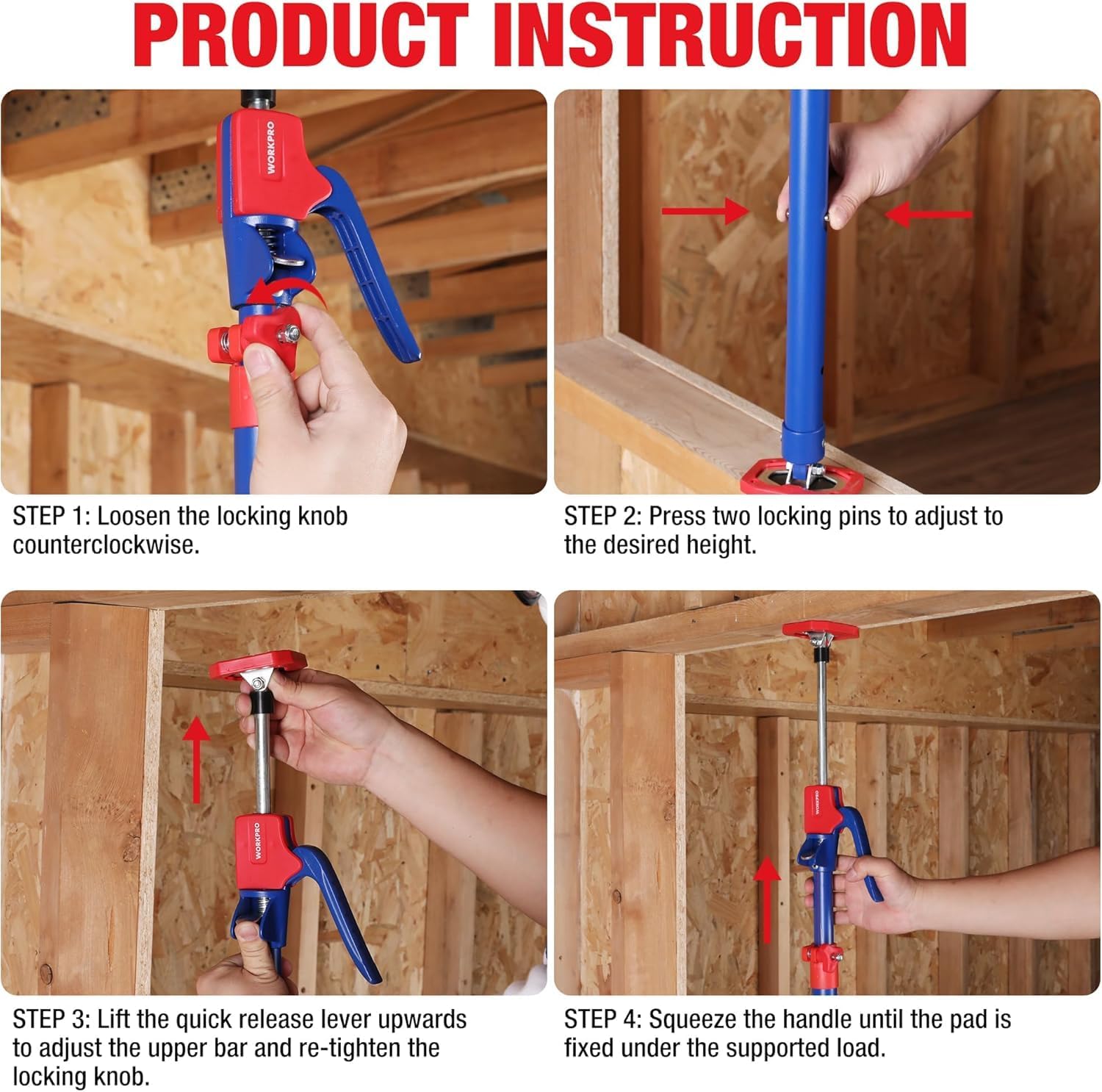 WORKPRO Cabinet Jack Support Pole, 18-1/2" to 29-1/2" Adjustable, 154 lbs, 4-Pack - Image 5