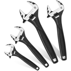 WORKPRO 4-piece Adjustable Wrench Set, 6-inch, 8-inch, 10-inch, 12-inch, Cr-V Steel, Corrosion-Resistant Black Oxide Finish for Automotive Plumbing and Household Repairs