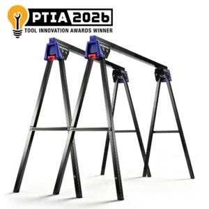 WORKPRO Folding Saw Horses 2 Pack, Heavy Duty Metal Sawhorse Supports 1800 lbs per Pair, Portable Foldable Work Stand with Lock & Carry Design for Woodworking, Garage, Workshop & Jobsite