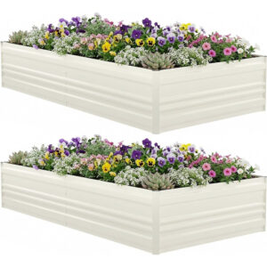 WORKPRO 7.5x4x1ft Outdoor Galvanized Metal Raised Garden Bed, White, 2PK