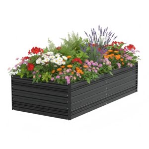 WORKPRO 7.5x4x2ft Outdoor Galvanized Metal Raised Garden Bed, Black